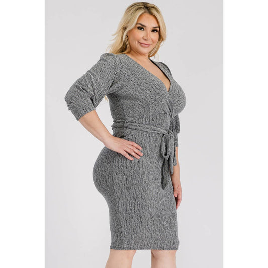 Lurex Surplice Tie Waist Dress: Silver