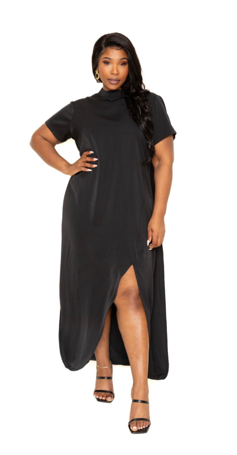 Shelly Mock Neck Back Cape Dress