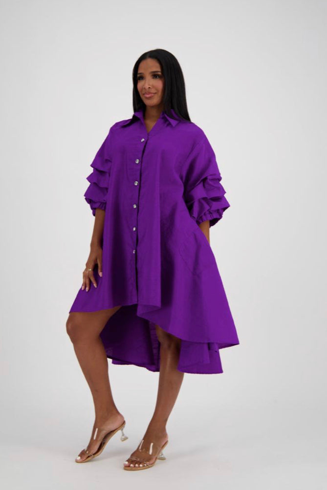 Jazmine Ruche Sleeve Hi Lo Dress/Shirt