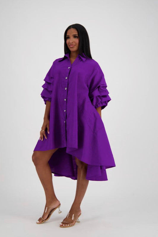 Jazmine Ruche Sleeve Hi Lo Dress/Shirt