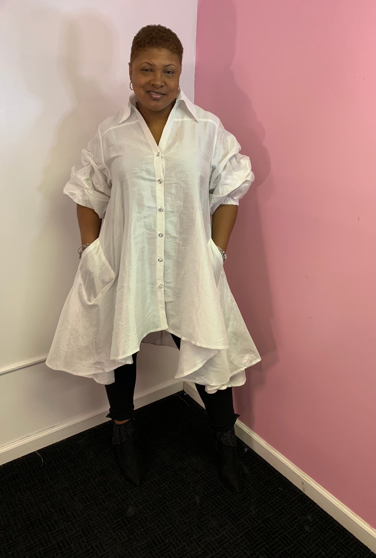 Jazmine Ruche Sleeve Hi Lo Dress/Shirt