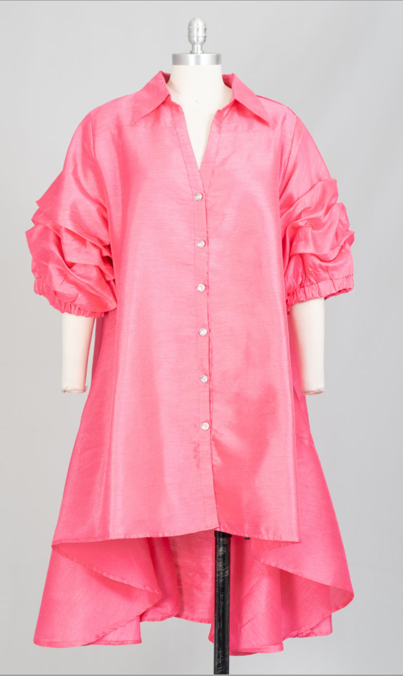 Jazmine Ruche Sleeve Hi Lo Dress/Shirt
