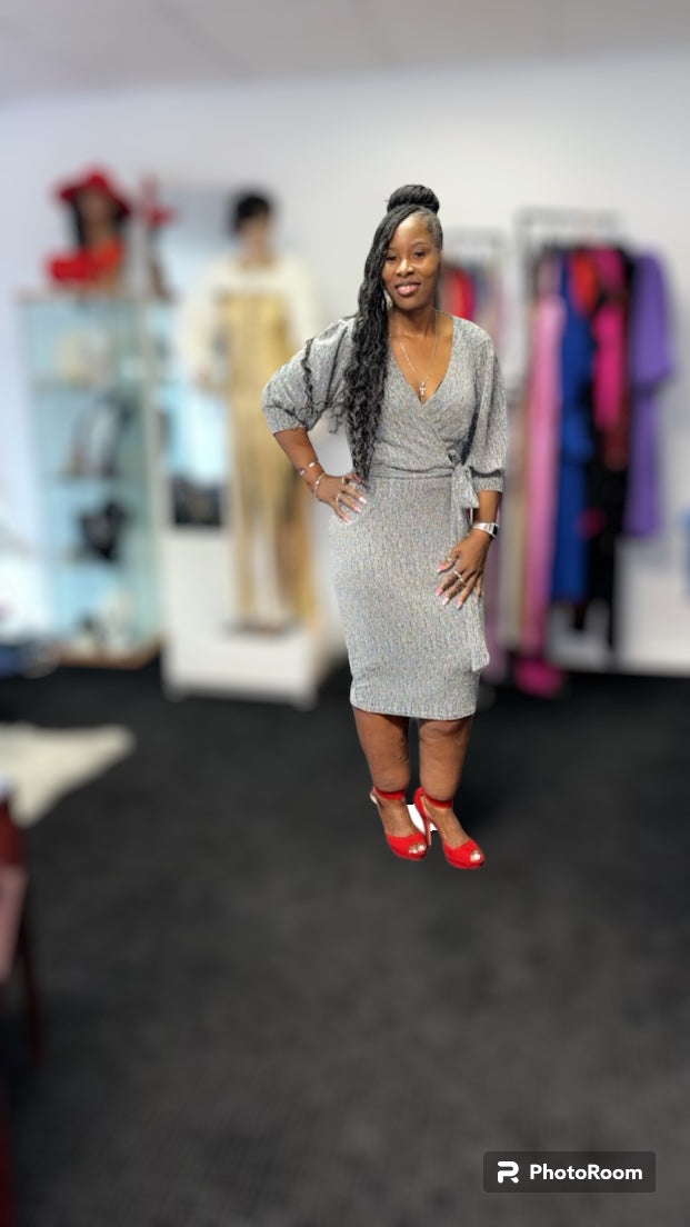 Plus Size Lurex Tie Waist Dress