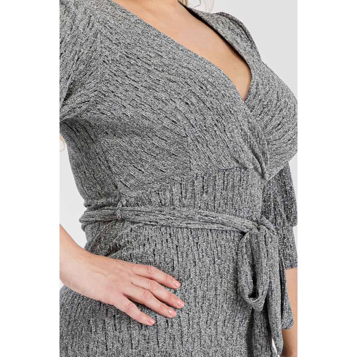 Lurex Surplice Tie Waist Dress: Silver