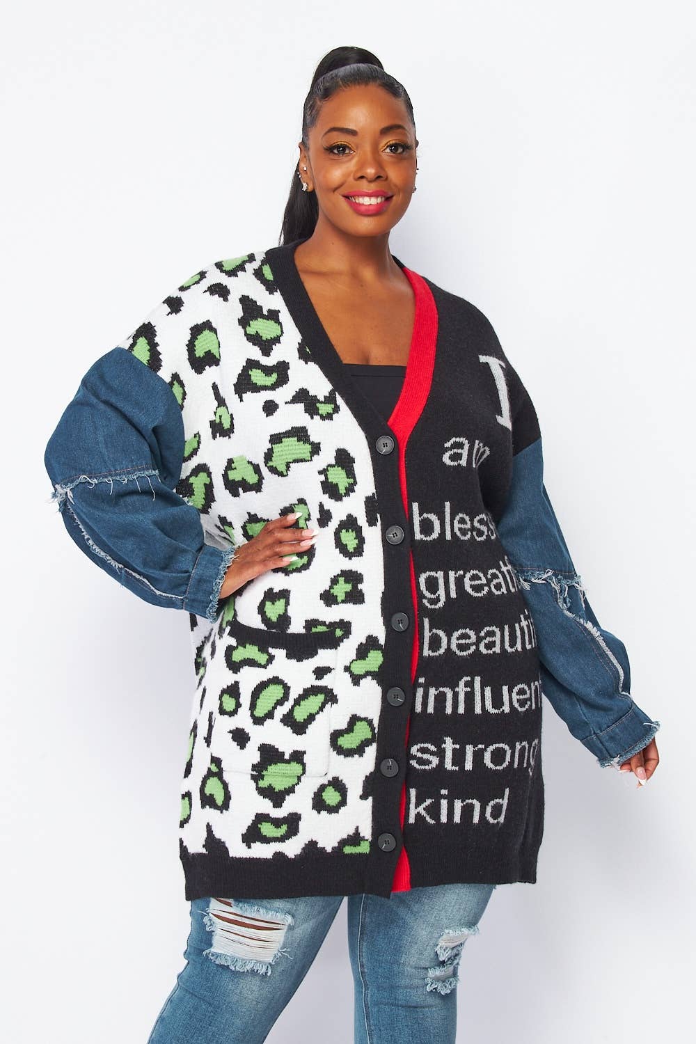 Denim Plus Cardigan: MULTI