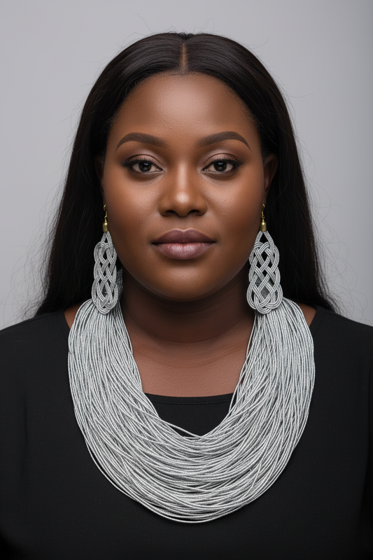 Rope Layered Necklace & Earrings Set Silver: Silver