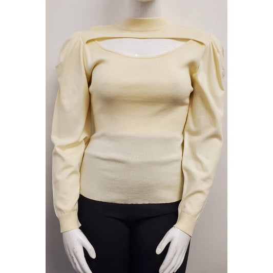 Lovely Mock Neck Cut Out Puff Sleeve Sweater