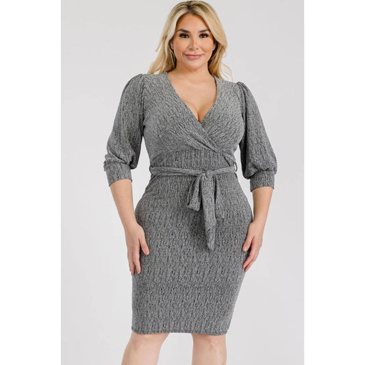 Lurex Surplice Tie Waist Dress: Silver