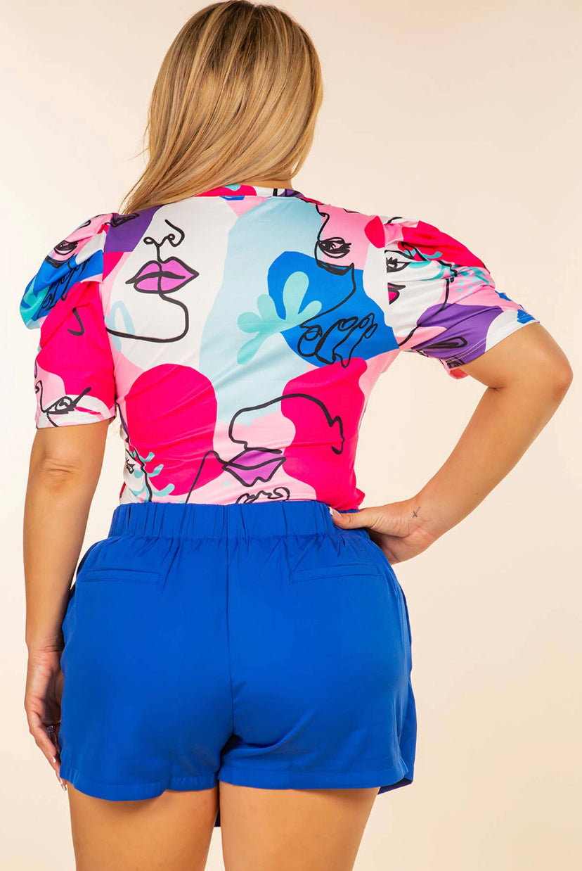 Abstract Face Puff Sleeve Too