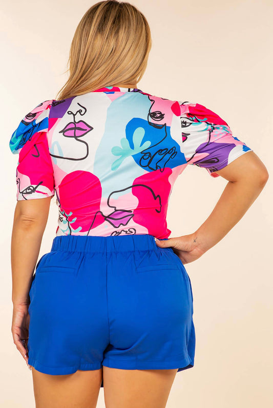 Abstract Face Puff Sleeve Too