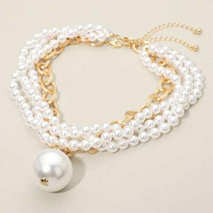 2PCS - Chunky Pearl Pendant Layered Pearl Beaded Strand Necklaces: White