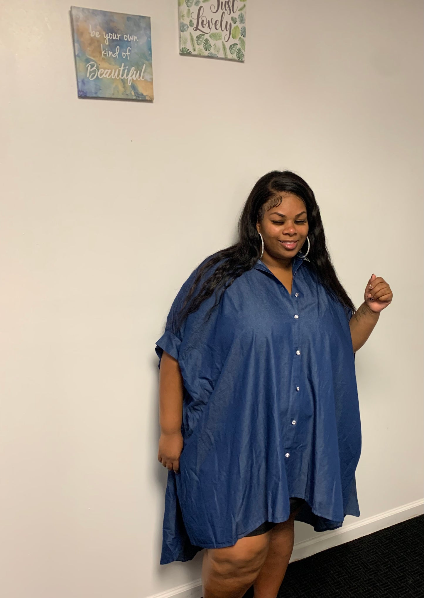 605 - Button Down High-Lo Shirt/Dress- Denim