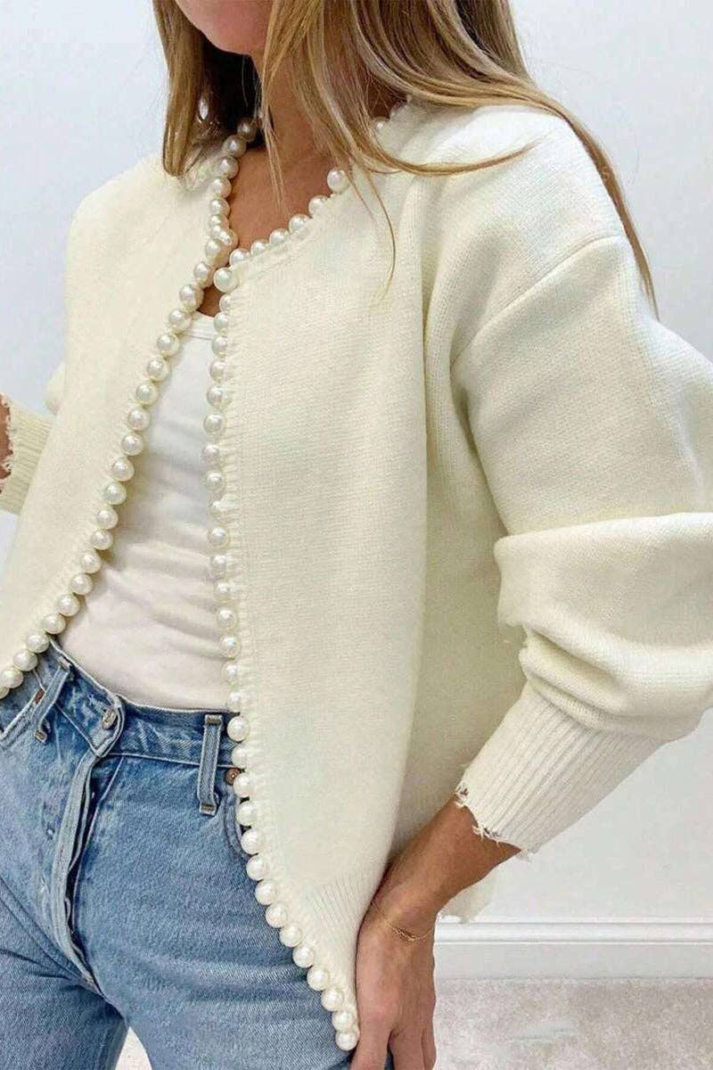 Pearl-Trimmed Edge Cardigan: One Size