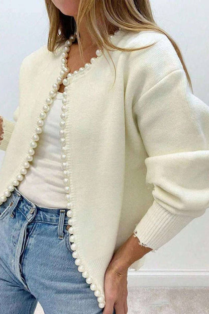 Pearl-Trimmed Edge Cardigan: One Size