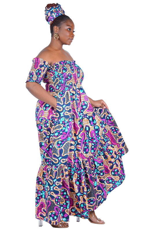 Smocked Off-the-Shoulder Cotton Dress | One Size