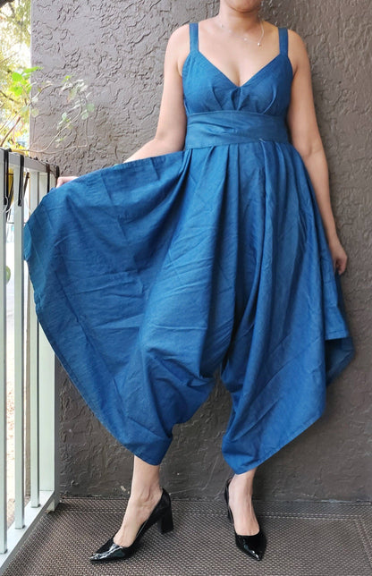 Harem Romper/Spagetti Straps/ Blue Denim - 212