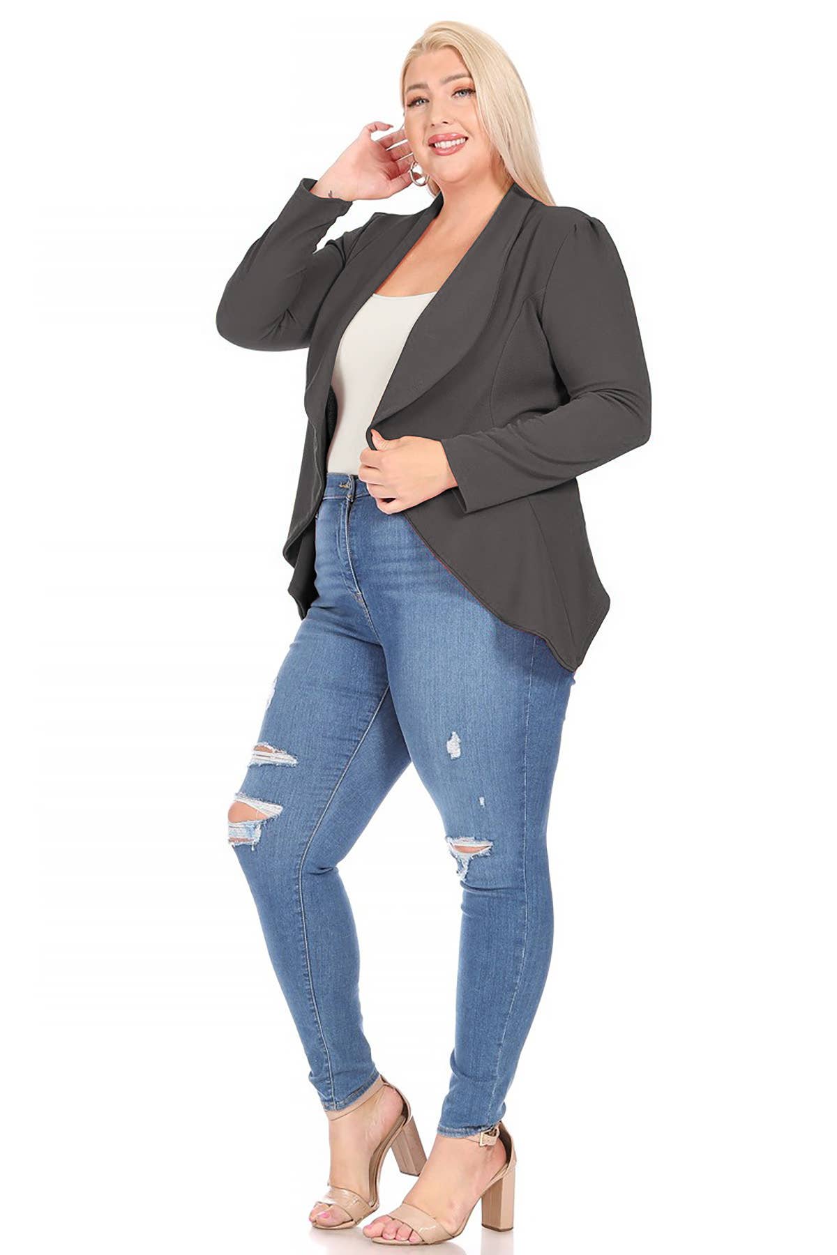 Women's Plus Size Long Sleeve Open Front Blazer