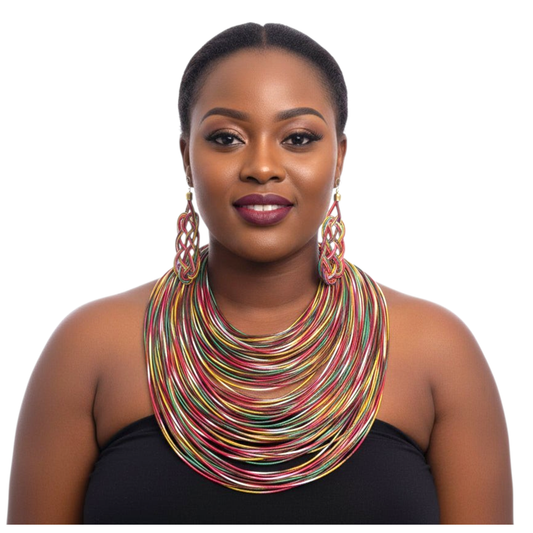 Rope Layered Necklace & Earrings Set Multi Color: Multi Color
