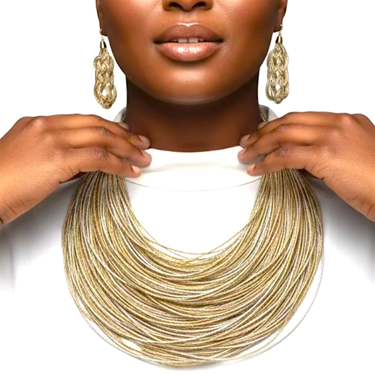 Rope Layered Necklace & Earrings Set Gold / Silver: Gold/Silver
