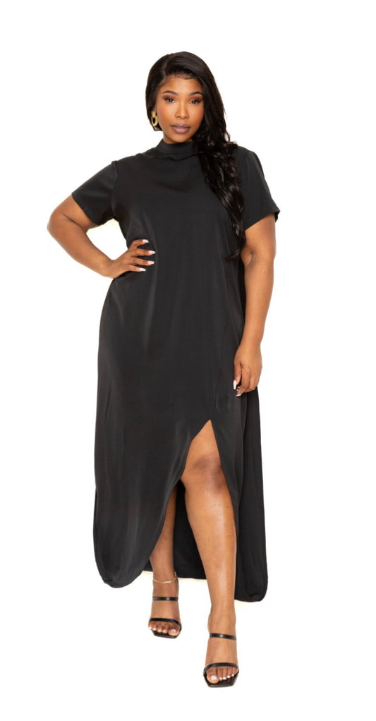 Shelly Mock Neck Back Cape Dress