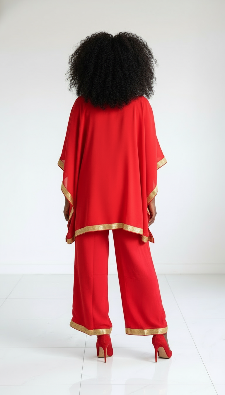 Kaftan Palazzo Set Red And Gold - kP05: Red/Gold