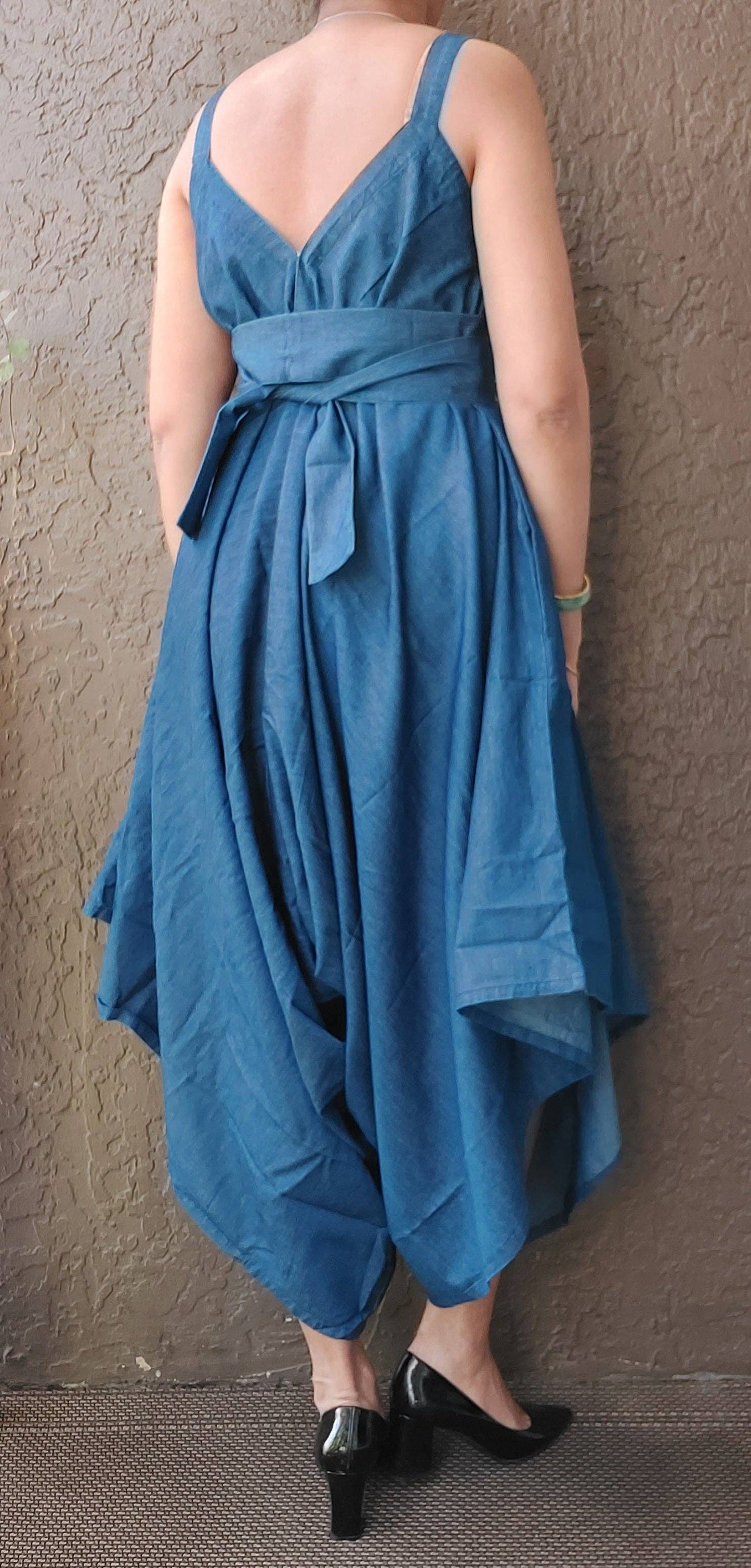 Harem Romper/Spagetti Straps/ Blue Denim - 212