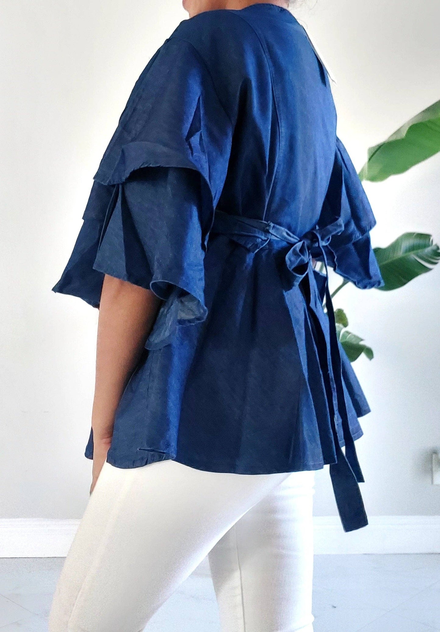 Denim Wrap Blouse