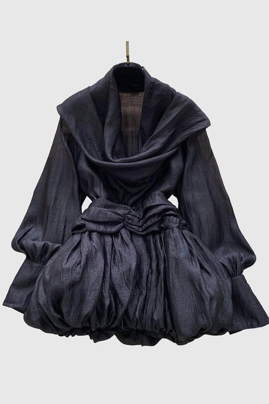 Draped Neck Casual Dress: BLACK / One Size