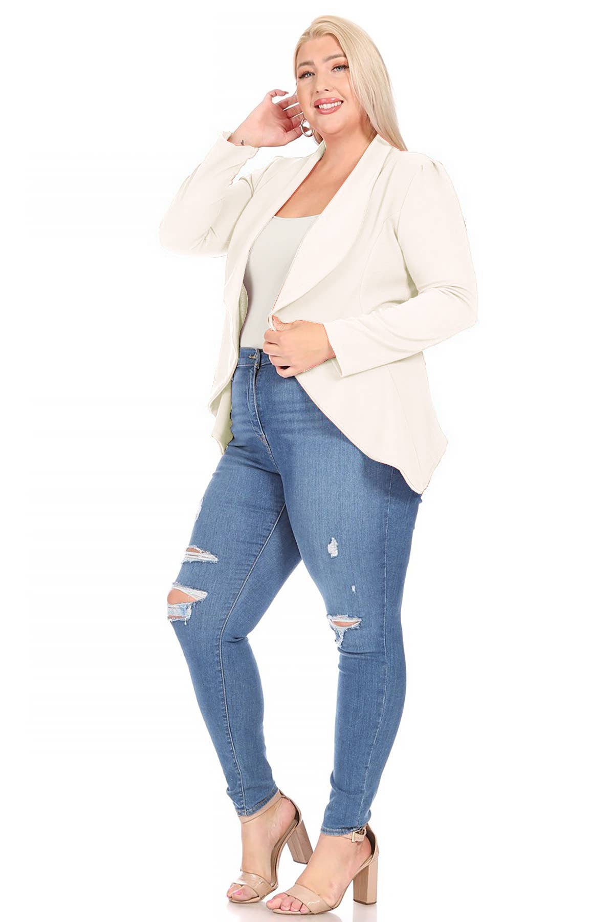 Women's Plus Size Long Sleeve Open Front Blazer
