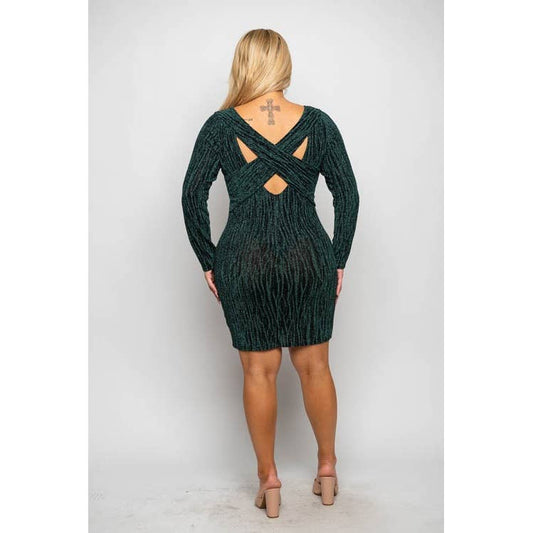 Cocktail Hour Cross Back Long Sleeve Dress: Olive