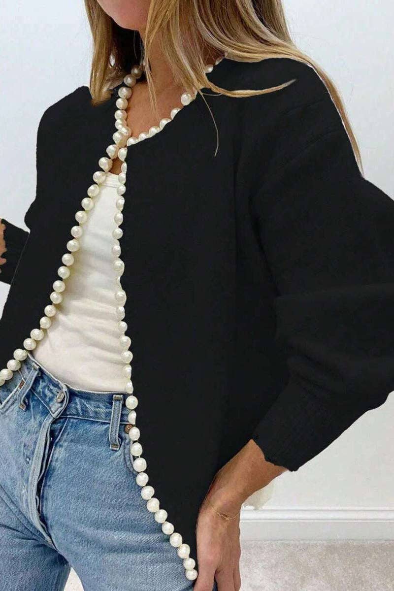 Pearl-Trimmed Edge Cardigan: One Size