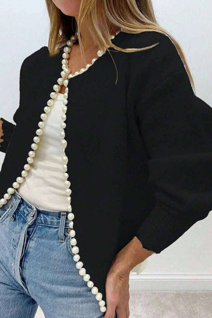 Pearl-Trimmed Edge Cardigan: One Size
