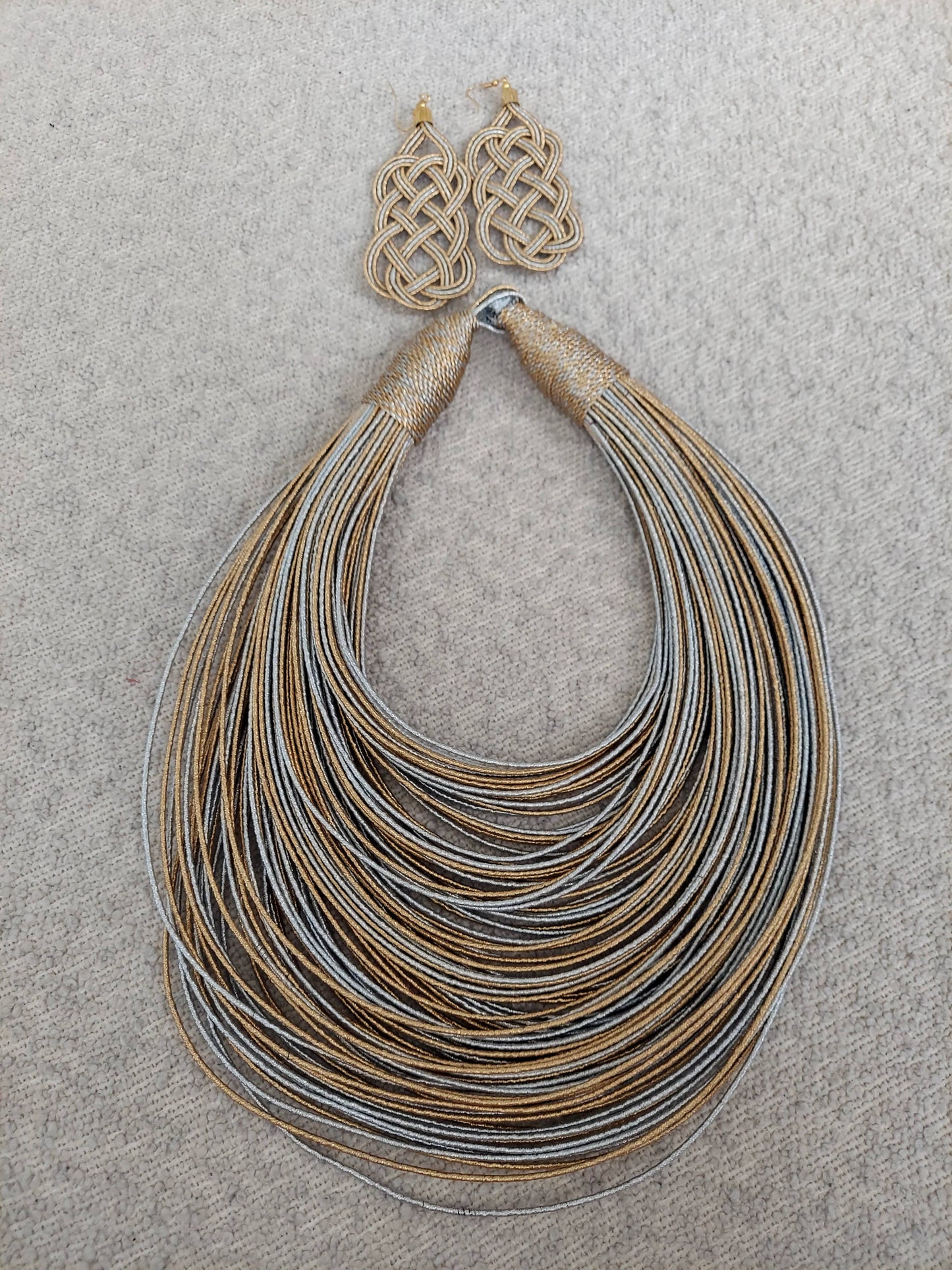 Rope Layered Necklace & Earrings Set Gold / Silver: Gold/Silver