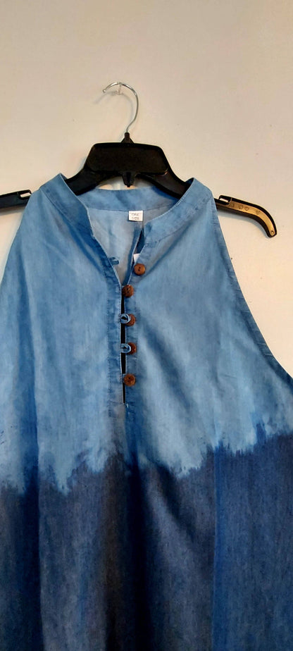 Haltered Neck Bottton Middi Dress 796 Two Tone  Denim: S-XL
