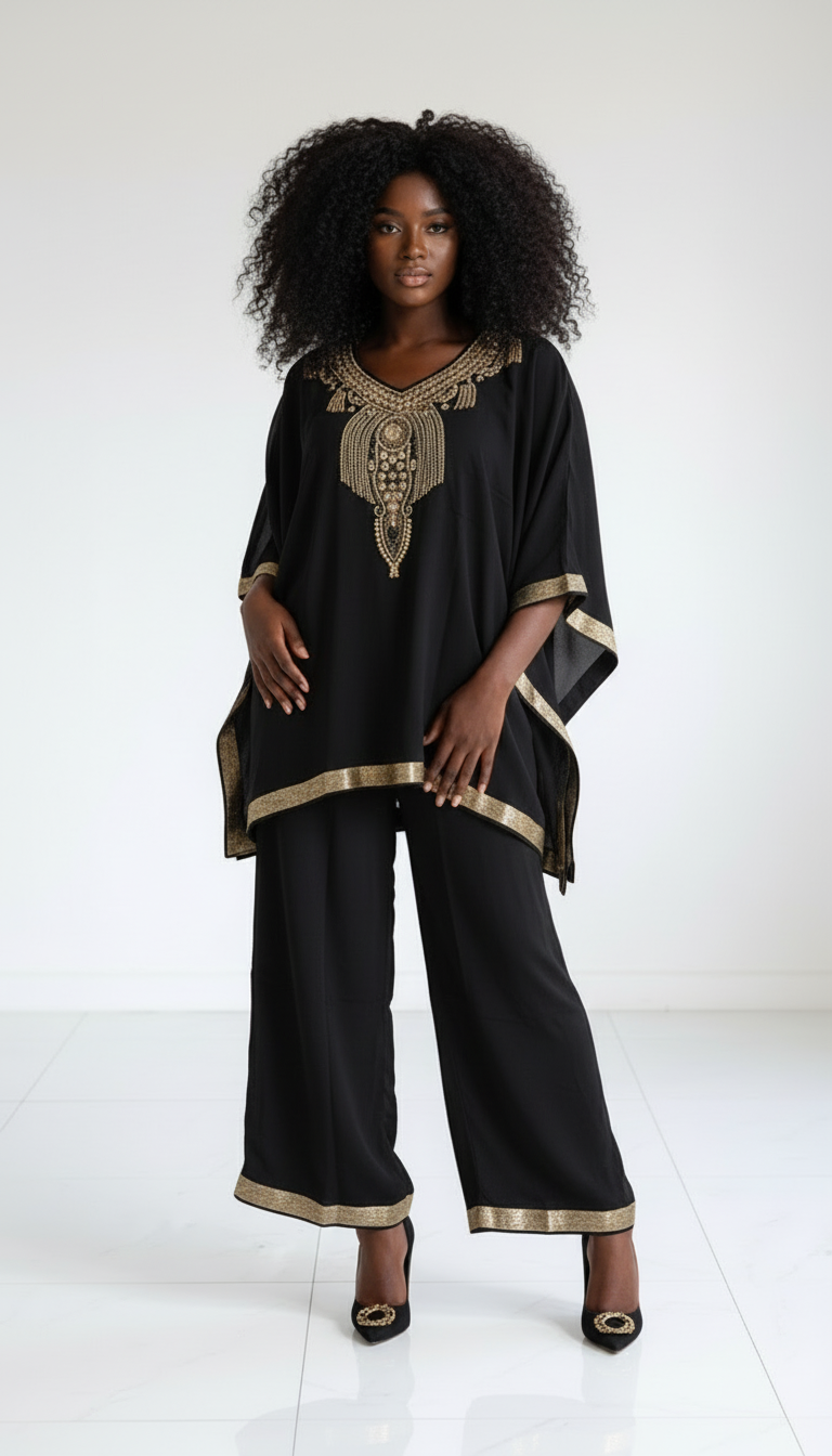 Kaftan Palazzo Set Red And Gold - kP05: Red/Gold