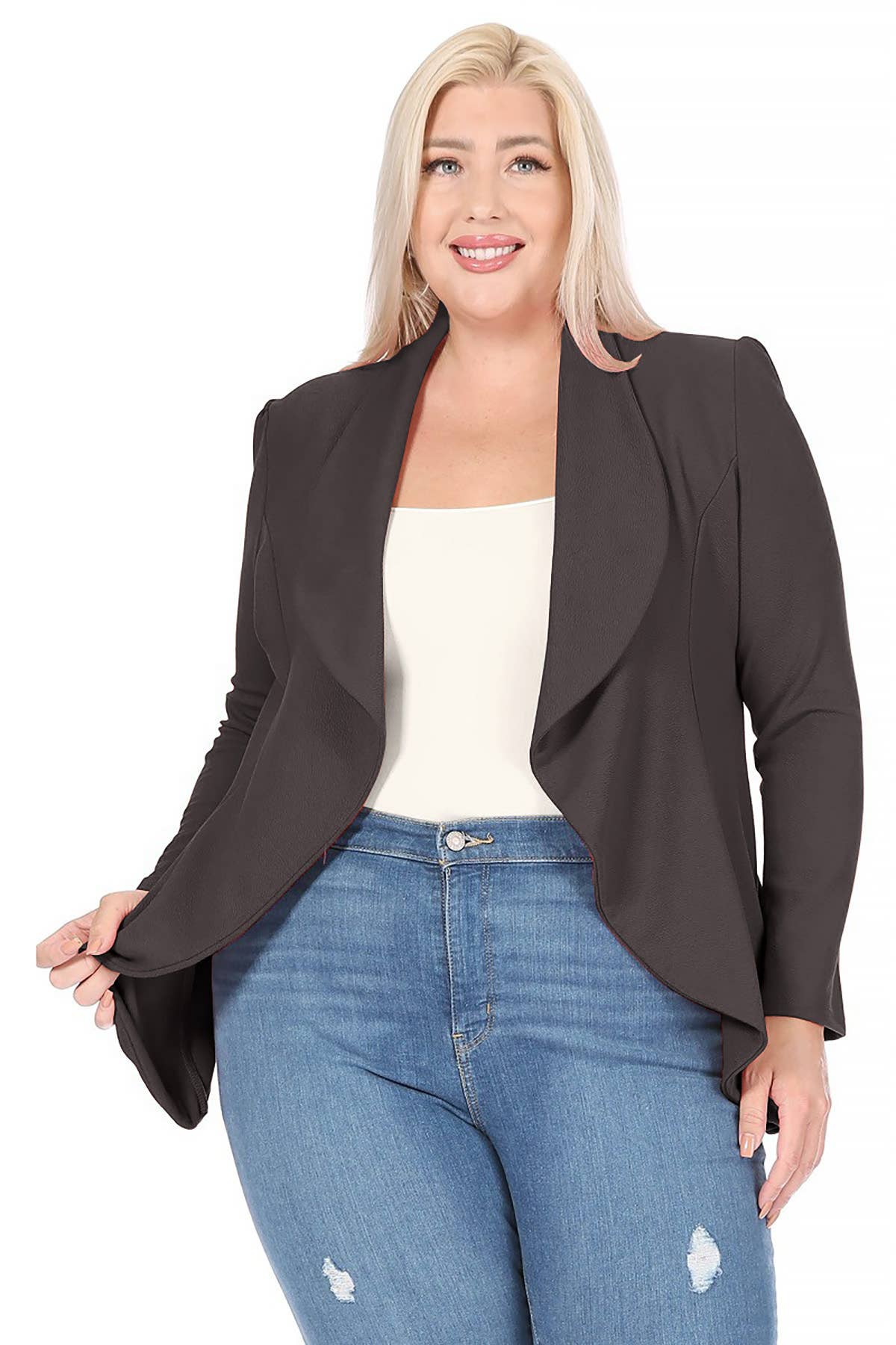 Women's Plus Size Long Sleeve Open Front Blazer