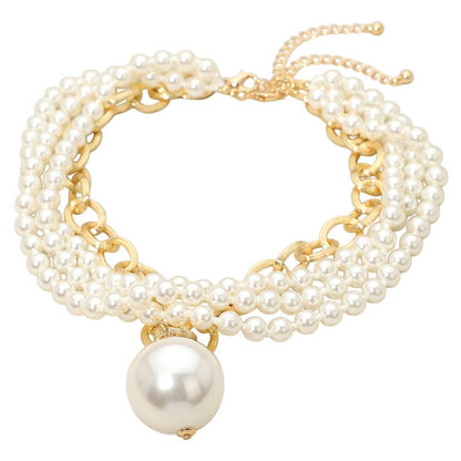 2PCS - Chunky Pearl Pendant Layered Pearl Beaded Strand Necklaces: White