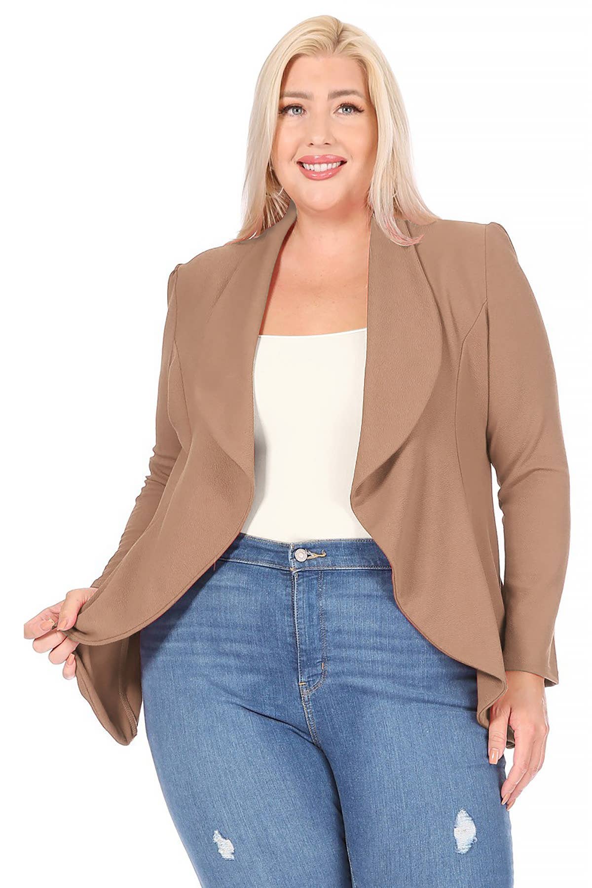 Women's Plus Size Long Sleeve Open Front Blazer