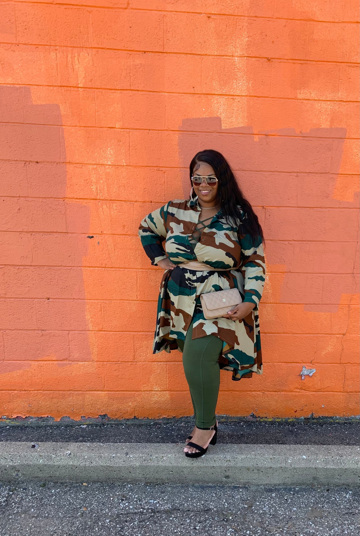 Swing Dress/ Hi/Lo Shirt Dress - Army Print-20666
