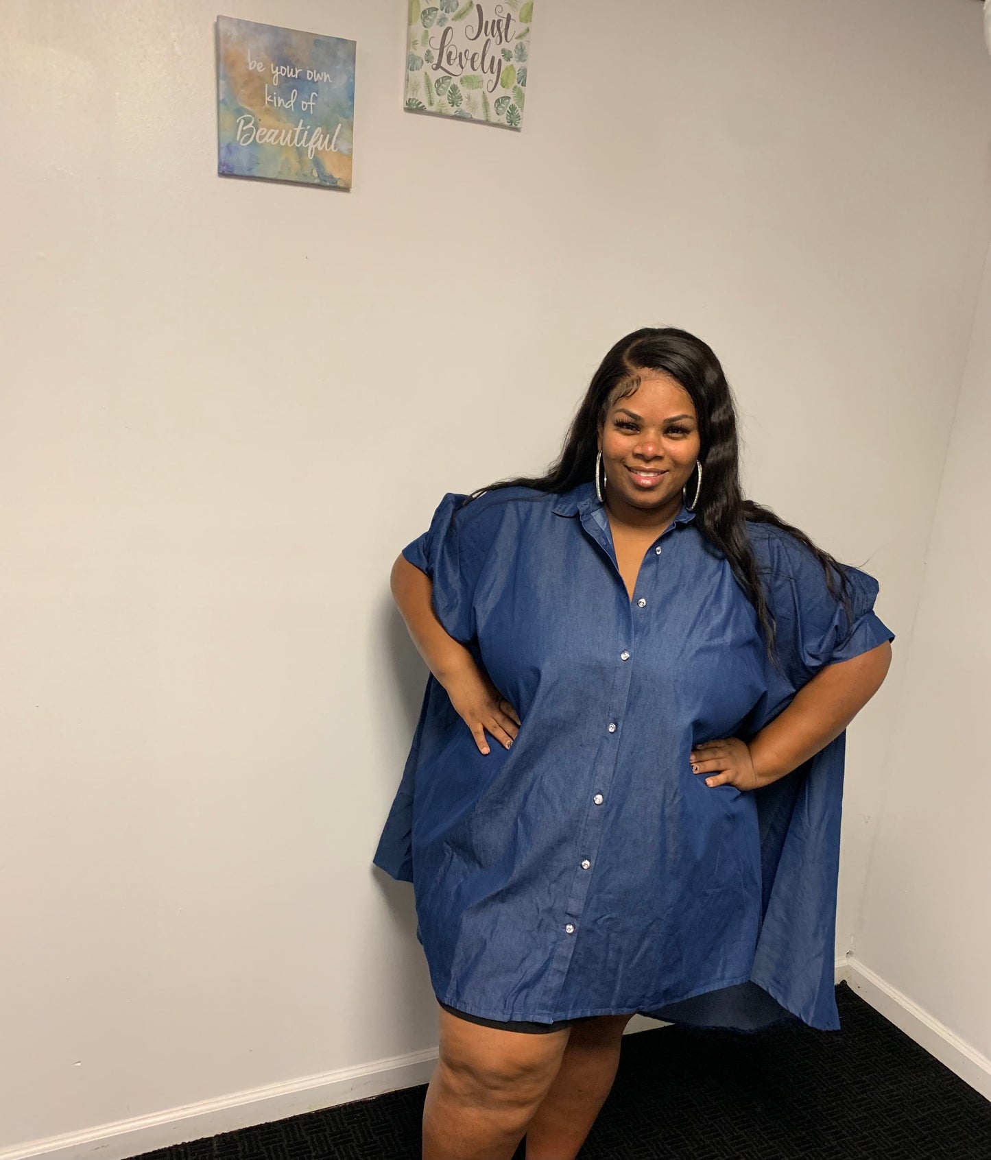 605 - Button Down High-Lo Shirt/Dress- Denim
