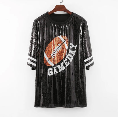 Game Day Sequin Shirt Dress Long