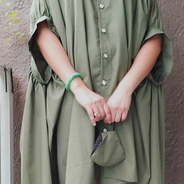 Army Green Button Down High-Lo Shirt/Dress