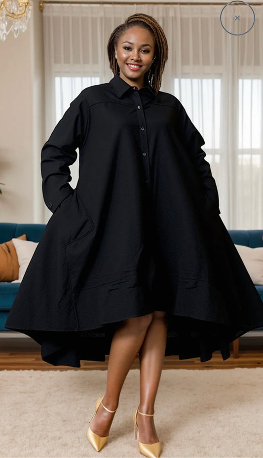 Button Down Long Sleeve Hi Lo dress top