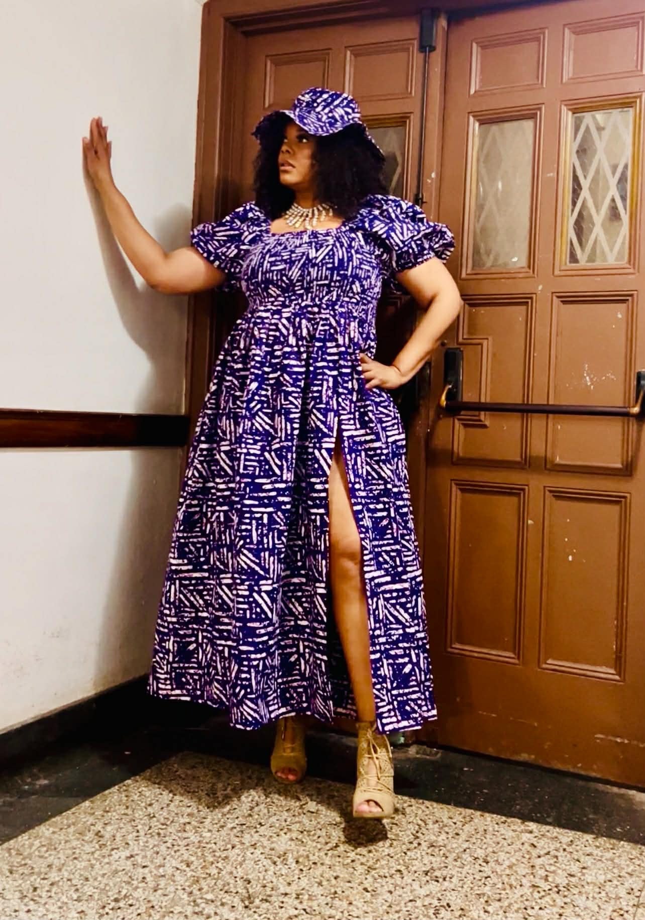 Maxi Slit Dress with Hat & Scarf Set