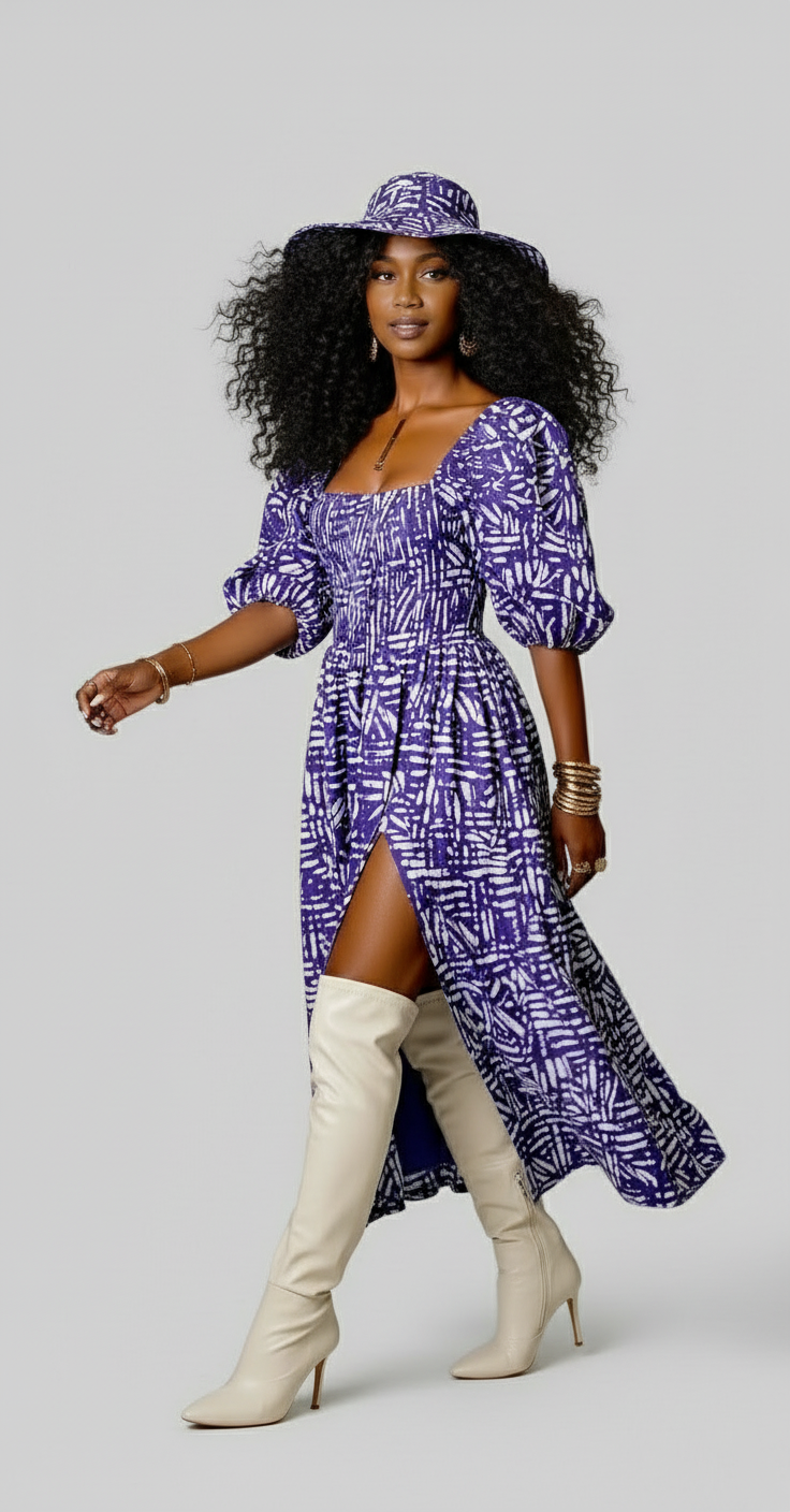 Maxi Slit Dress with Hat & Scarf Set