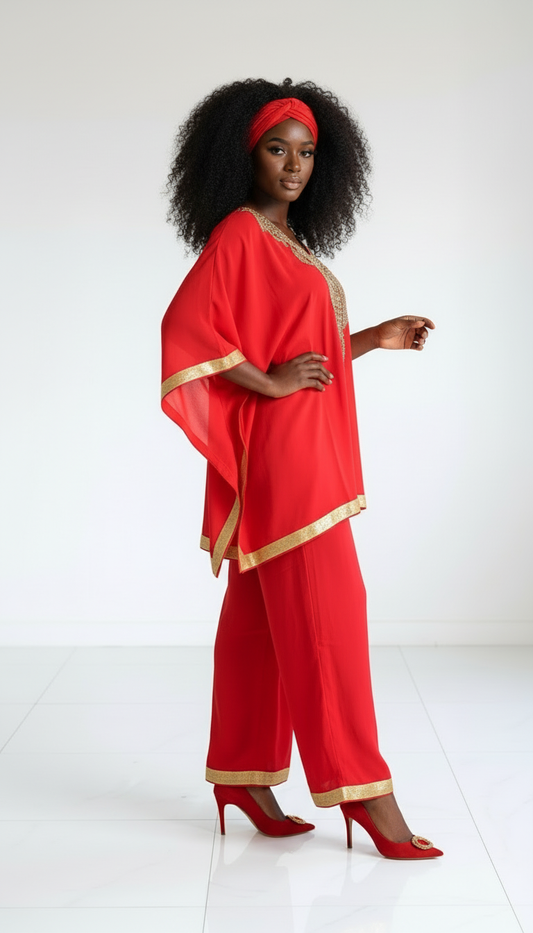 Kaftan Palazzo Set Red And Gold - kP05: Red/Gold