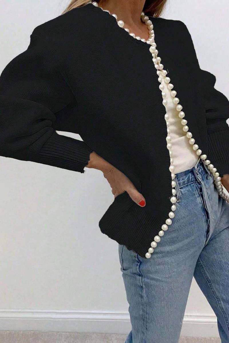 Pearl-Trimmed Edge Cardigan: One Size