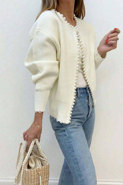 Pearl-Trimmed Edge Cardigan: One Size