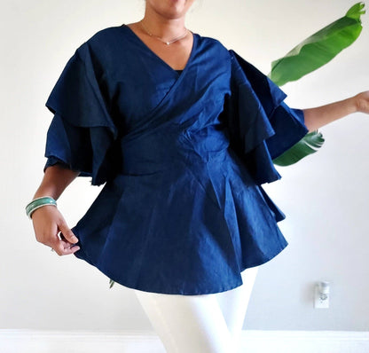 Denim Wrap Blouse