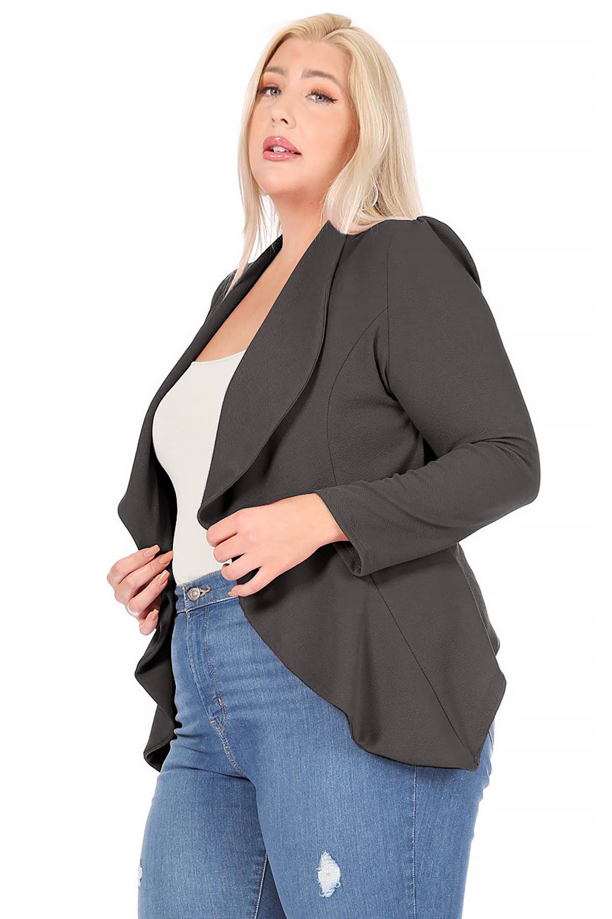Women's Plus Size Long Sleeve Open Front Blazer
